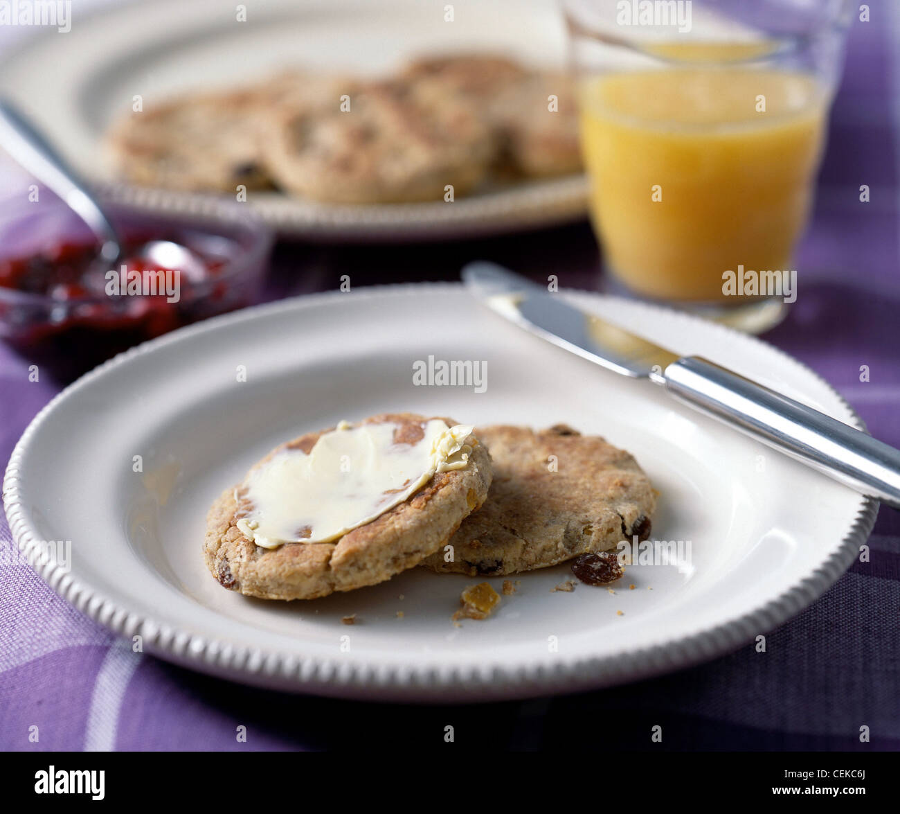 Fruity Breakfast Pancakes These breakfast pancakes are fragrant cinnamon, lemon, and juicy sultanas, though you can choose any Stock Photo