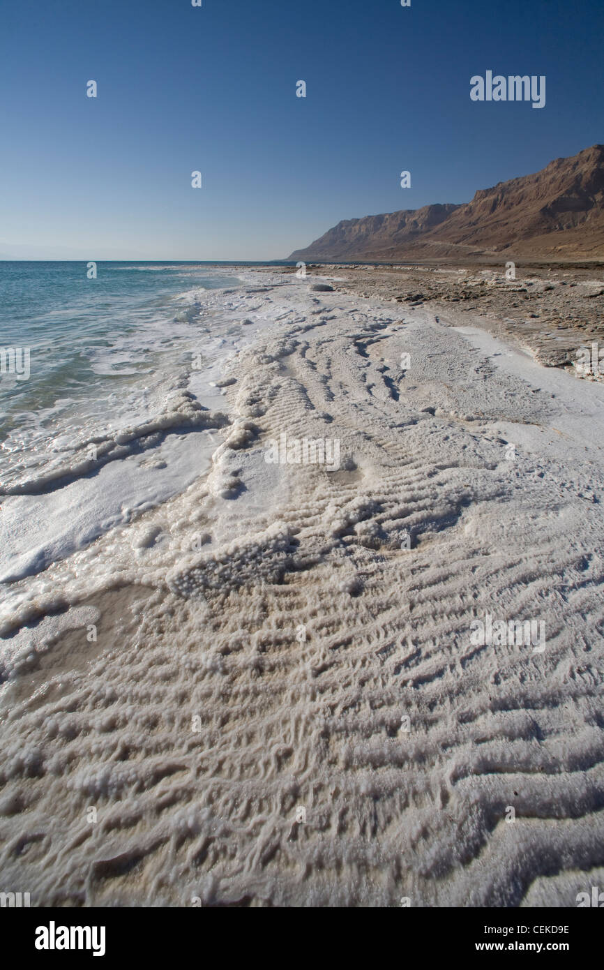 Dead Sea landlocked salt lake in Jordan Rift Valley on border between