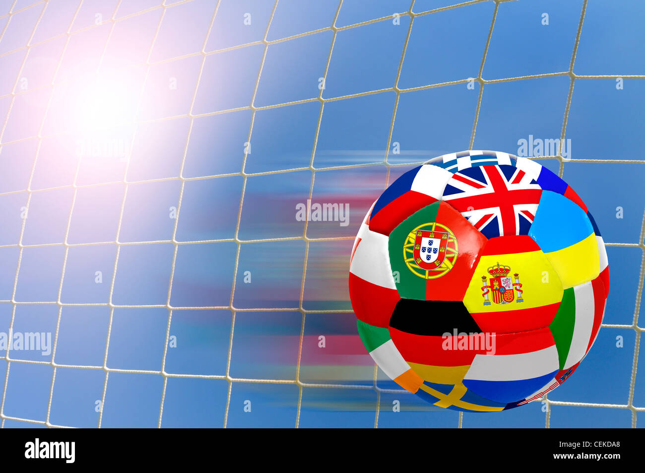 Euro Cup Soccer Ball With Flags Over A Goal S Net Stock Photo Alamy