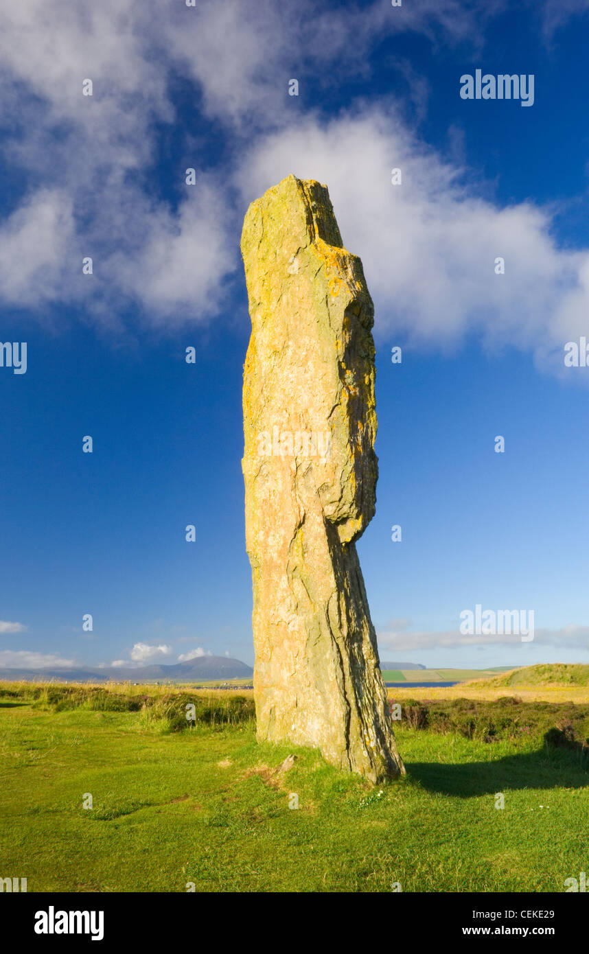 A single standing stone in the Ring of Brodgar, Orkney Islands, Scotland. Stock Photo