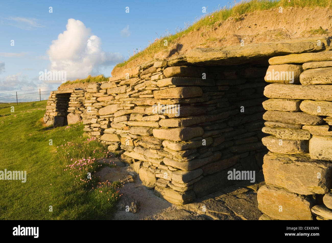 The Knap of Howar, a preserved neolithic farmstead on the island of Papa Westray in the Orkney Islands, Scotland. Stock Photo