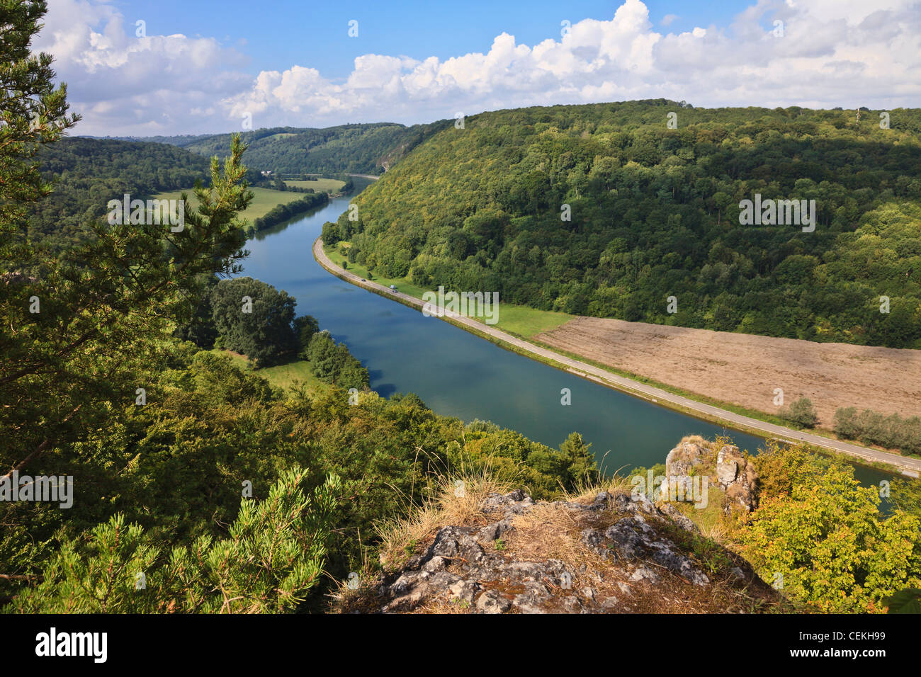 River Meuse from the Rochers de Freyr, Wallonia, Belgium Stock Photo