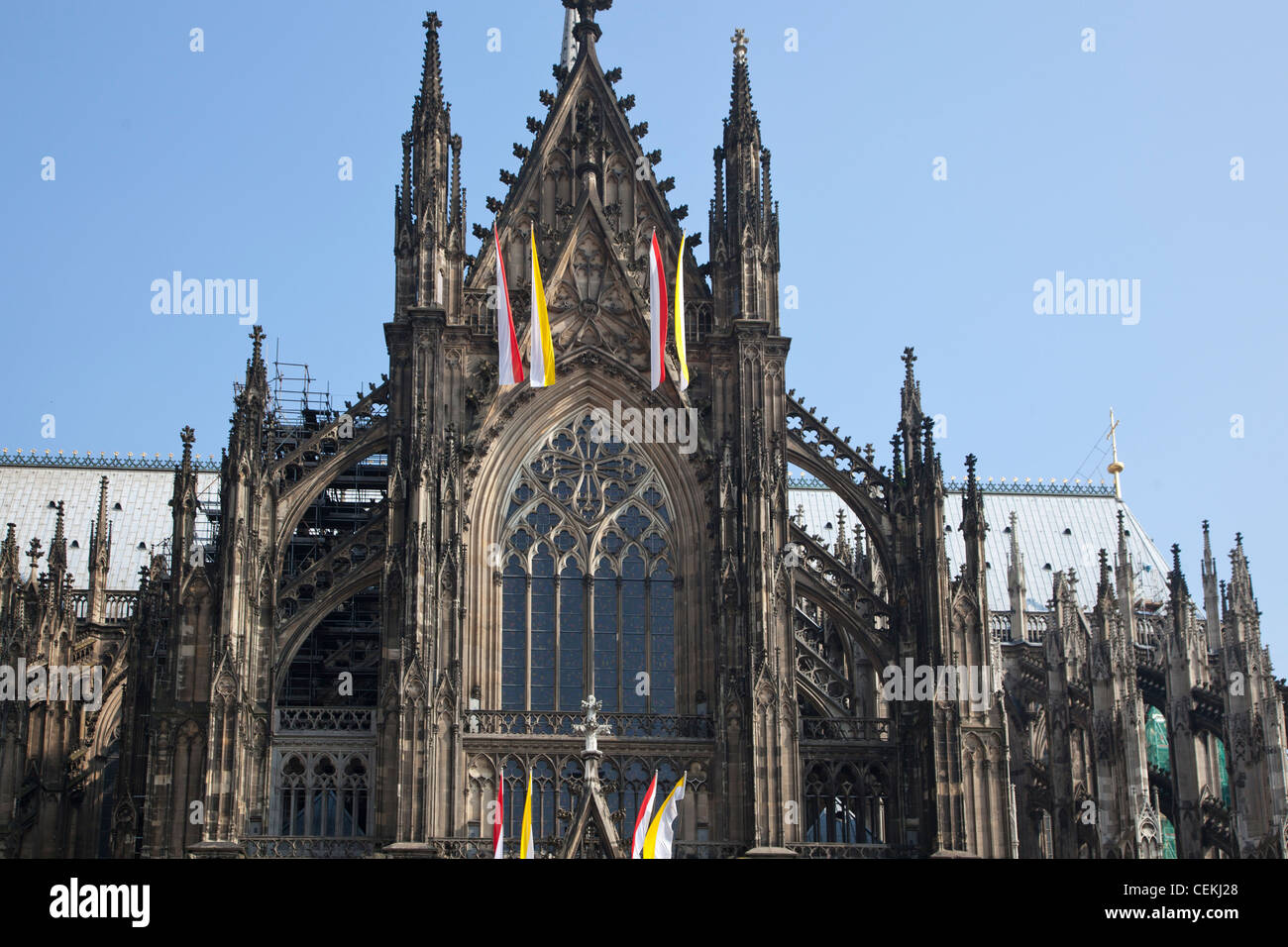 Germany, Cologne, Cologne Cathedral, Southern Facade, Stained Glass Window Stock Photo