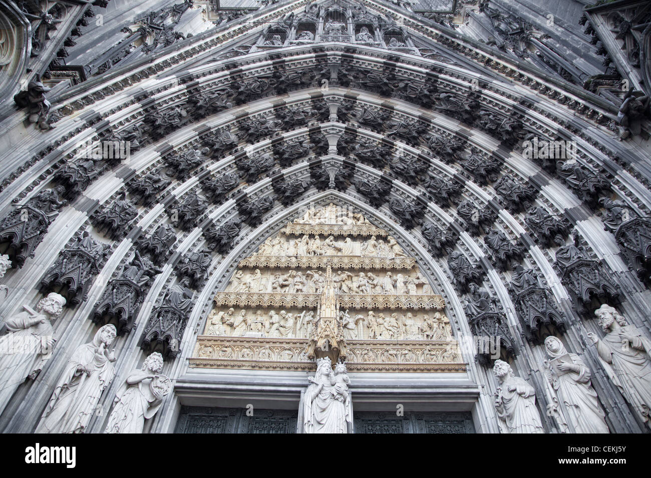 Germany, Cologne, Cologne Cathedral, West Facade, Portal of Mary Stock Photo