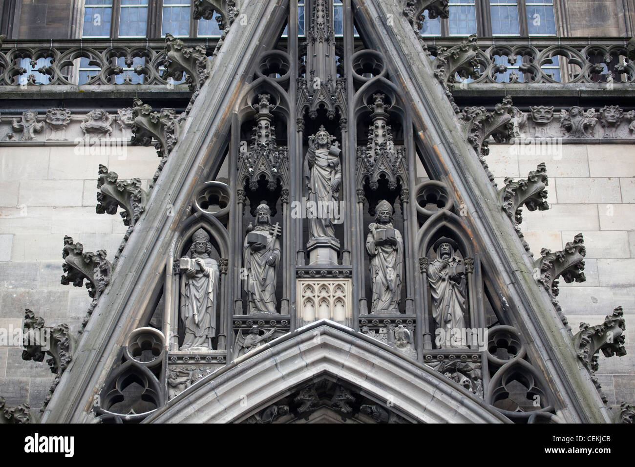 Germany, Cologne, Cologne Cathedral, North Facade, Portal of Michael, Gable Stock Photo