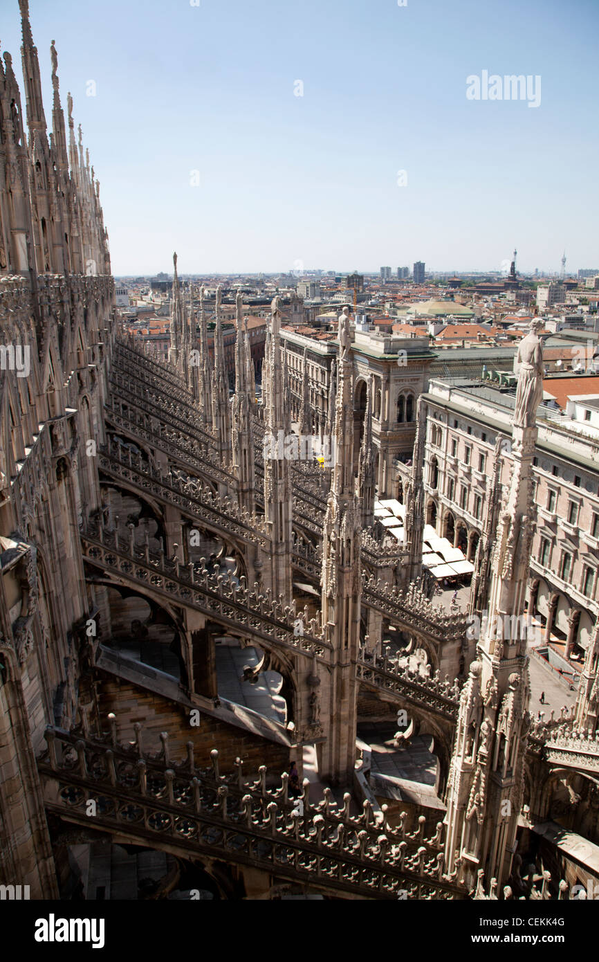 Italy, Milan, Milan Cathedral, North side, Spires and Flying Buttresses Stock Photo
