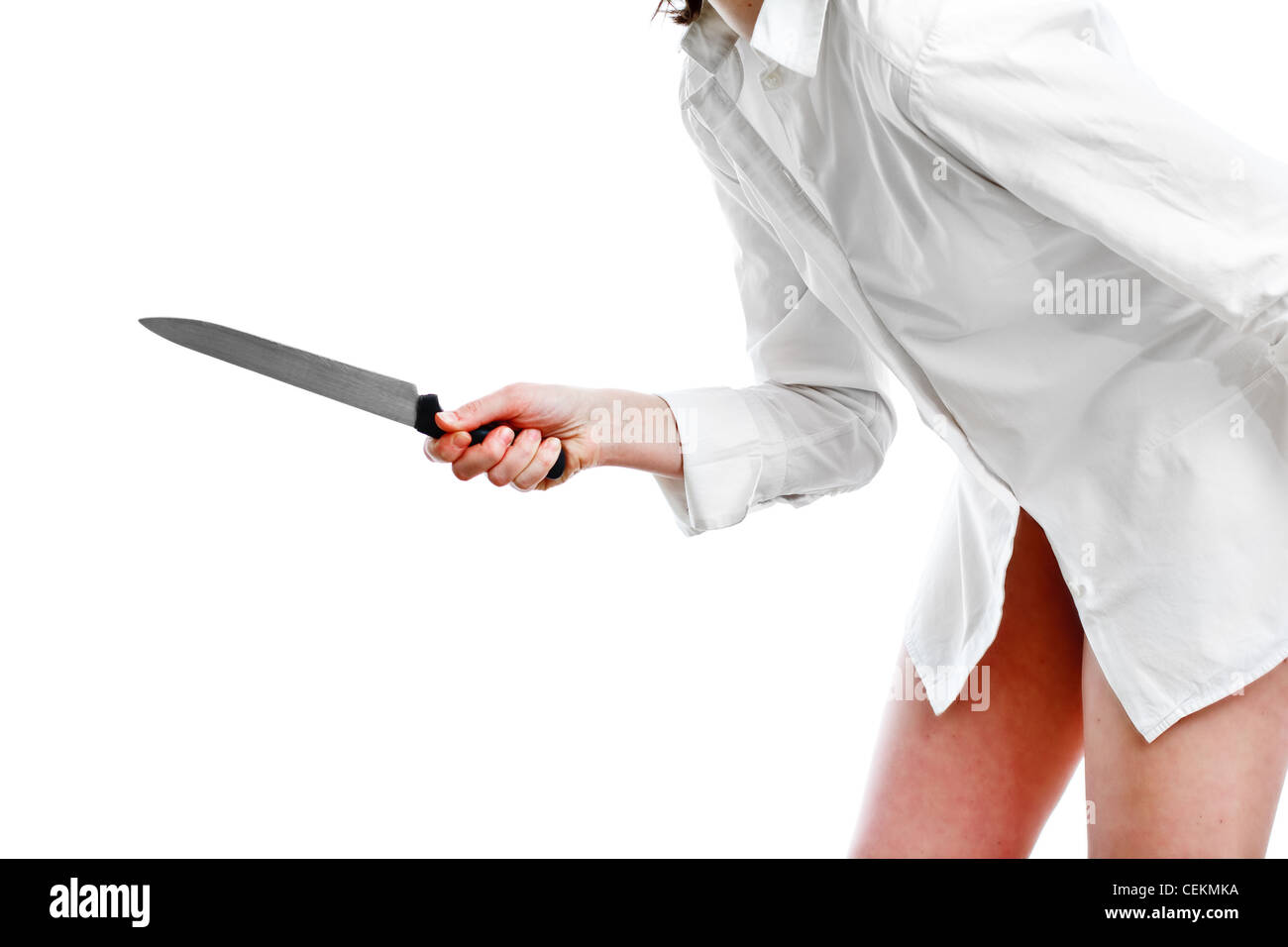 Woman With Big Knife In Hand Self Defense Stock Photo Alamy