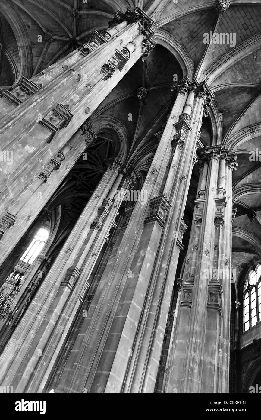 gothic church - monumental columns and rib vault Stock Photo