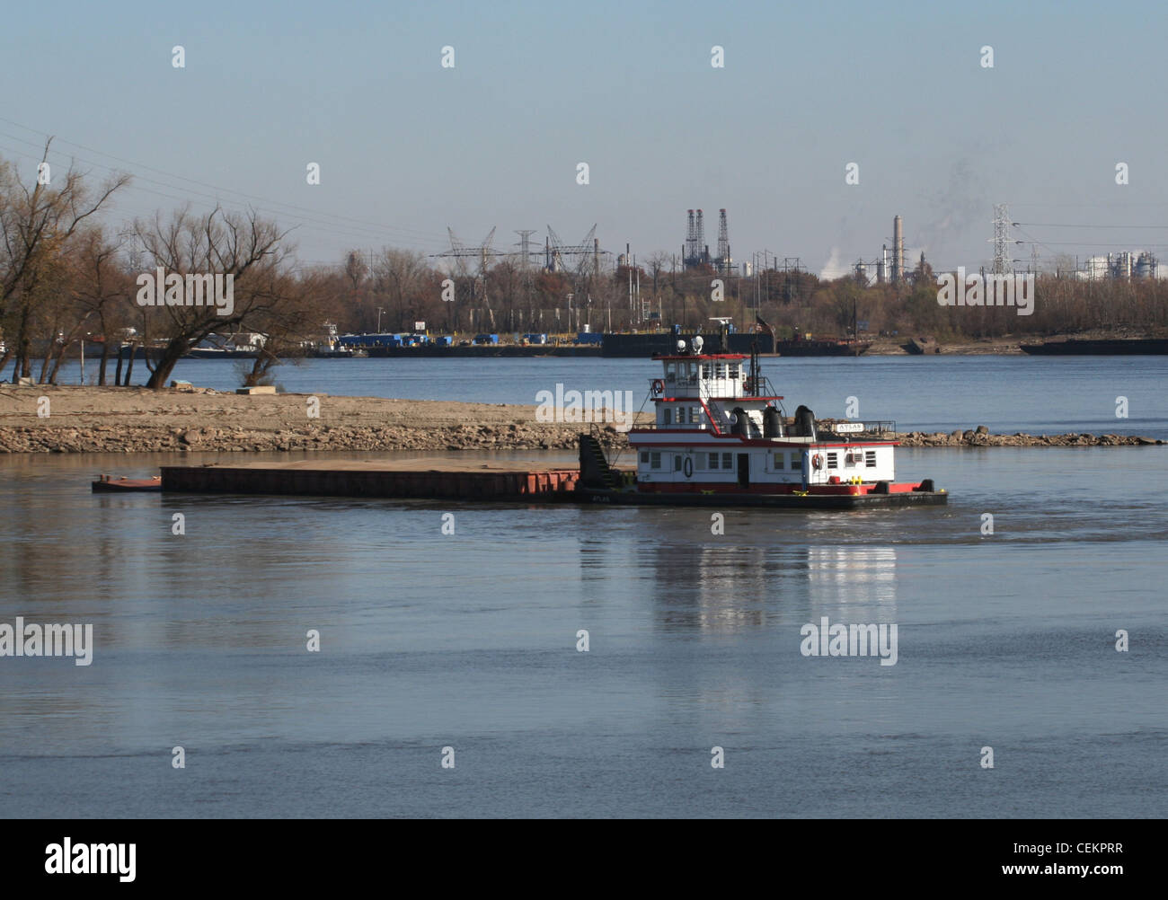 barge Missouri river mouth and Mississippi river Stock Photo