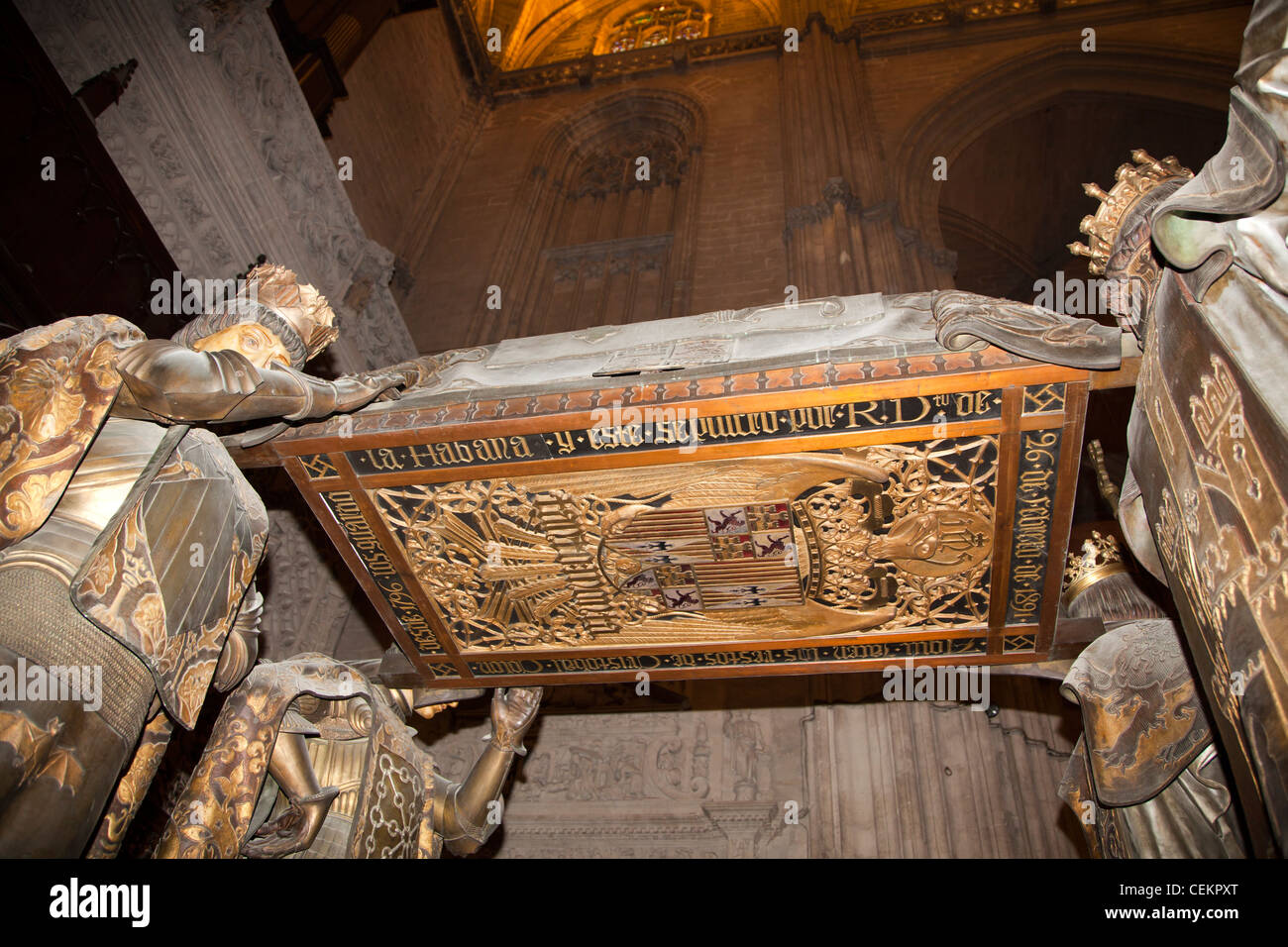 Spain, Andalusia, Sevilla, Seville Cathedral, Christopher Columbus Tomb Stock Photo