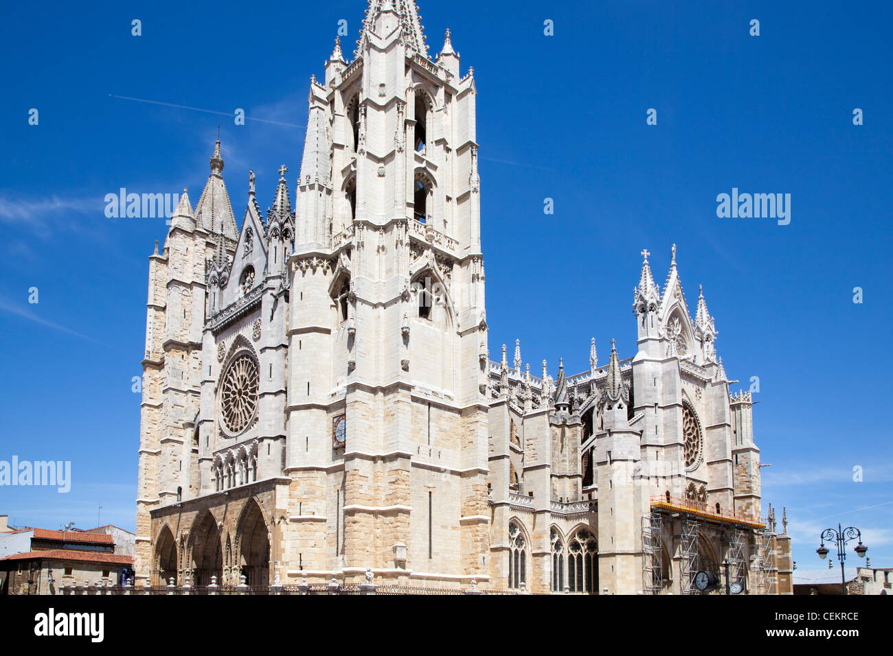 Spain, Castile and Leon, Leon, Leon Cathedral, View from South Stock Photo
