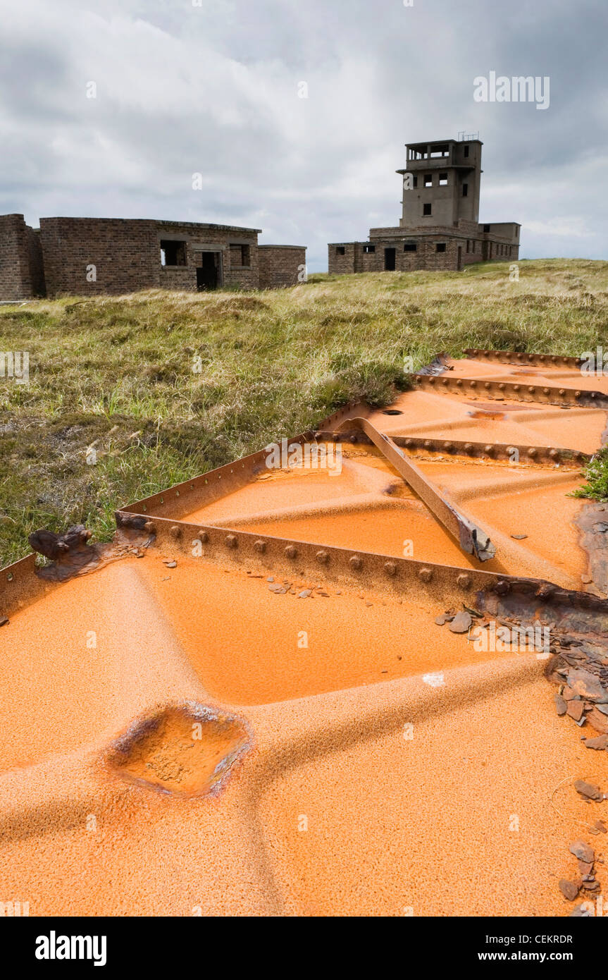 Remains of an old WW2 Royal Navy signal station at Stanger Head on the island of Flotta, Orkney Islands, Scotland. Stock Photo