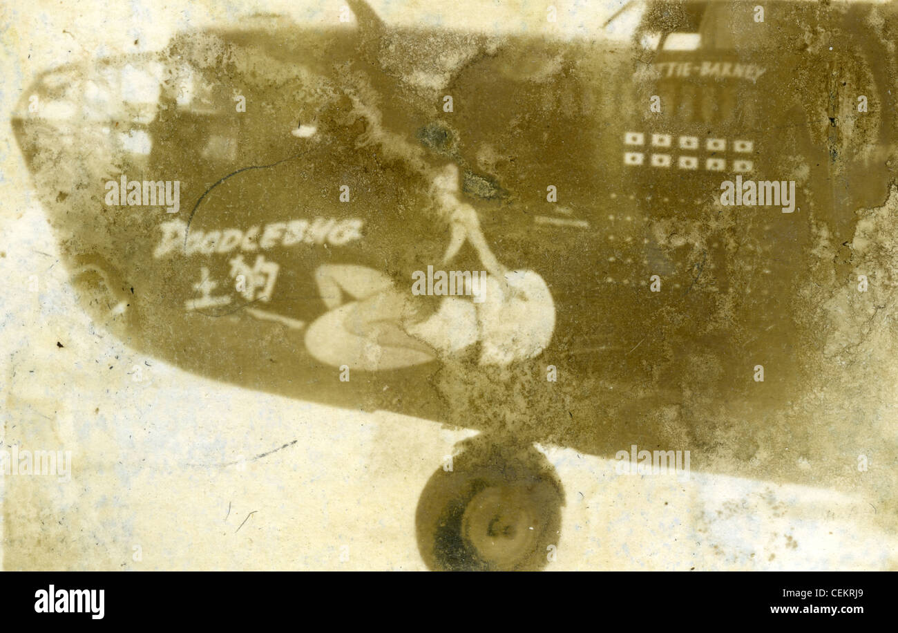 308th Bomb Group, 14th Army Air Force, China Burma India, World War II WWII. doodlebug nose art B 24 airplane bomber Stock Photo