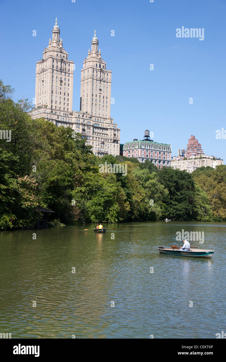USA, New York, Central Park, The Lake and San Remo Apartments in the