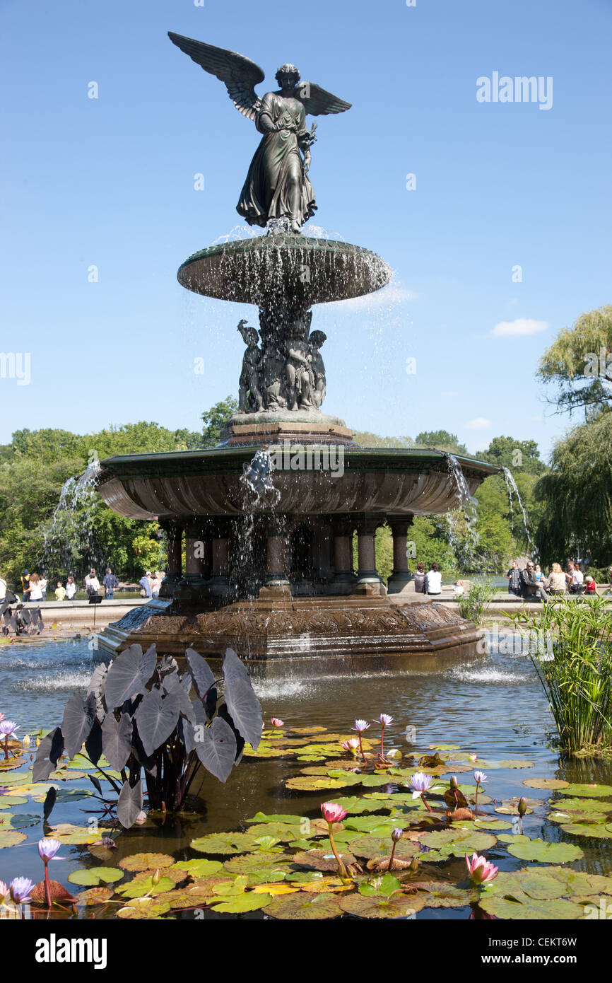 New York City, Manhattan, Central Park, Angel of the Waters Fountain,  Bethesda Terrace Solid-Faced Canvas Print