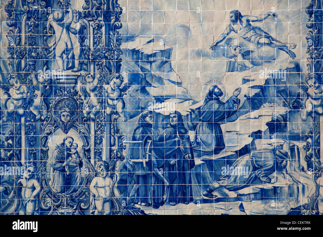 Portugal, Porto, Capela Das Almas, Azulejo, Detail, St. Francis receives the Stigmata Stock Photo