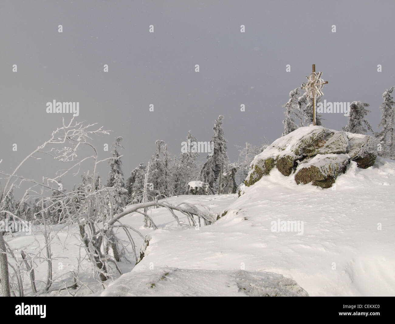 snowscape / winter landscape with the summit cross on Zwercheck ...