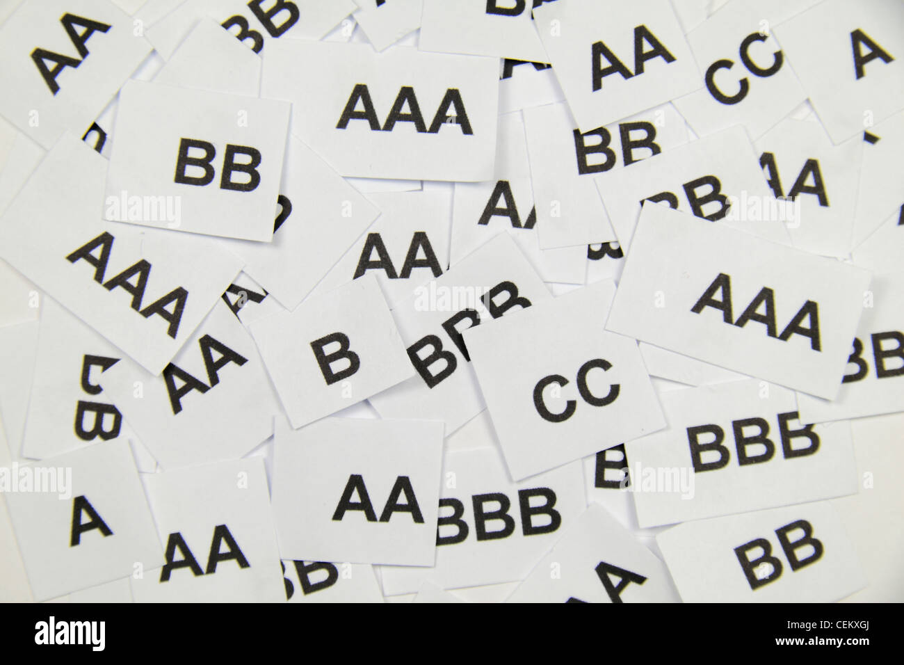 A pile of corporate and government credit ratings as used by Moody's