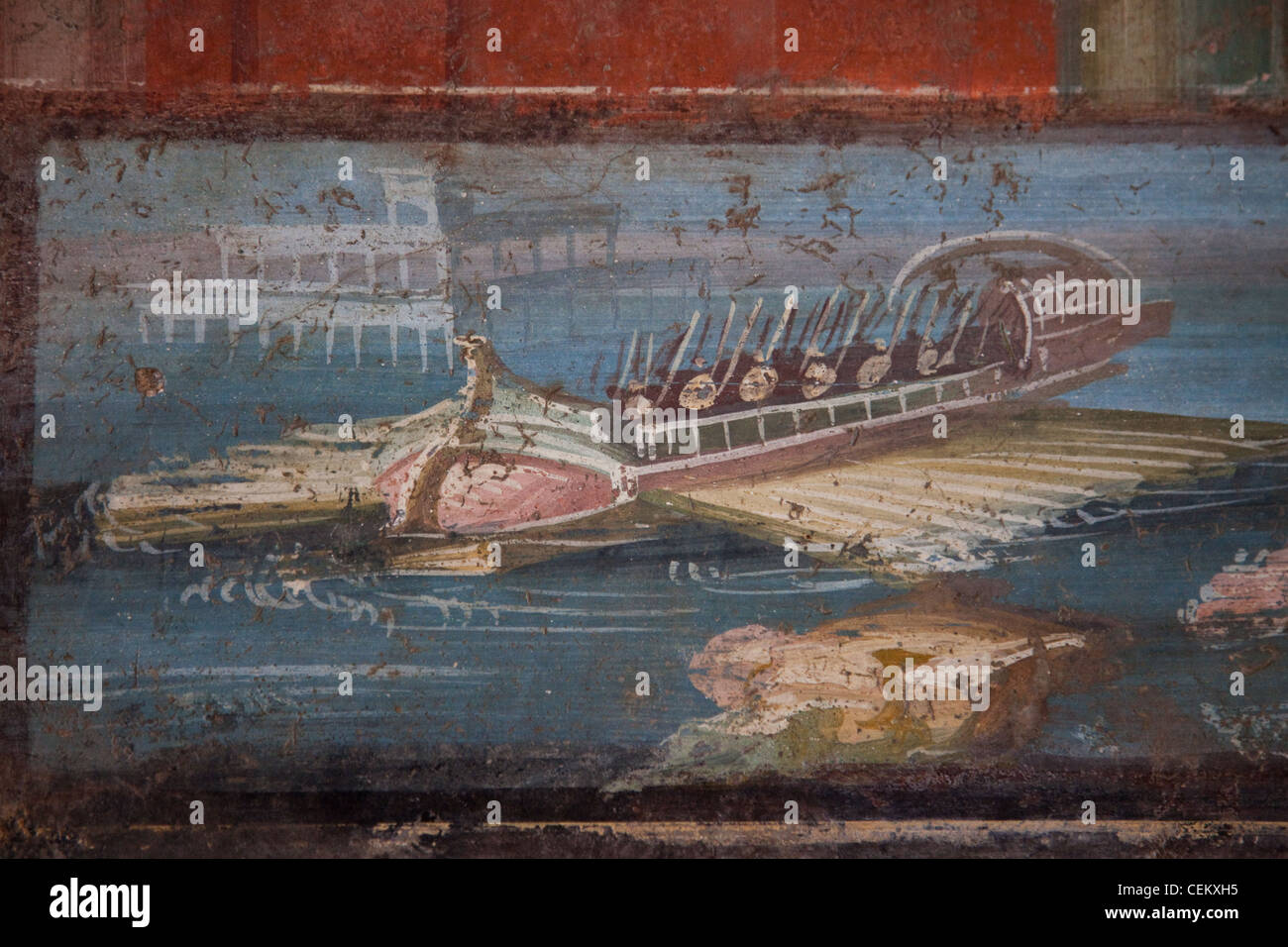 Italy, Naples Museum, from Pompeii, Isis Temple, Naumachia, Representation of a Naval Battle Stock Photo