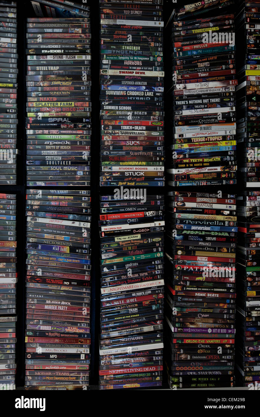 Horror movie DVD collection Stock Photo