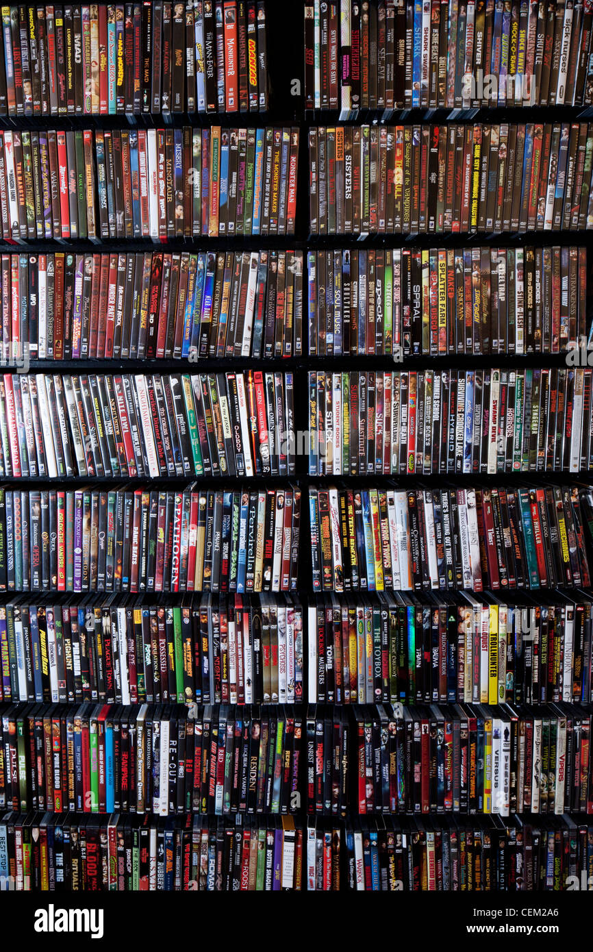 Horror movie DVD collection Stock Photo