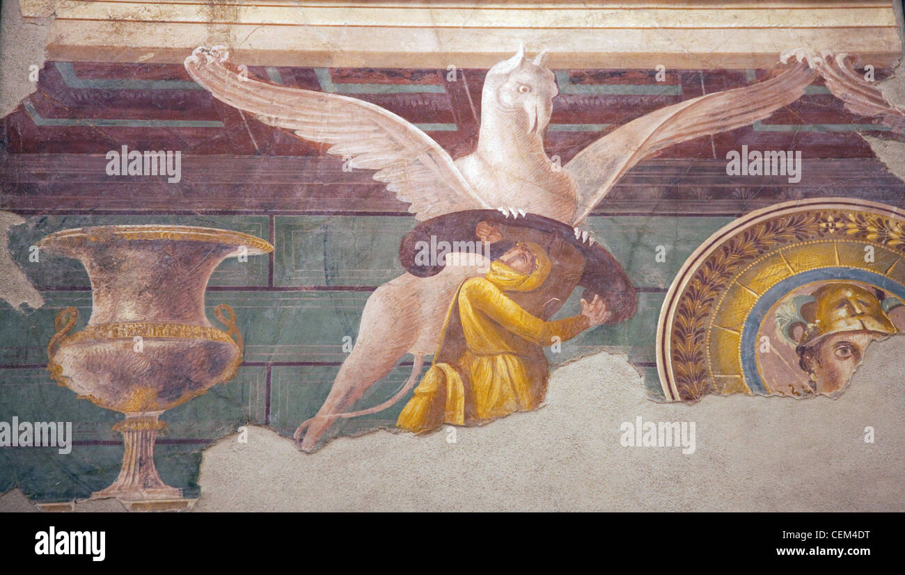 Italy, Naples Museum, from Pompeii, Villa of the Mysteries, cubiculum 2, Arimaspian and Gryphon Stock Photo