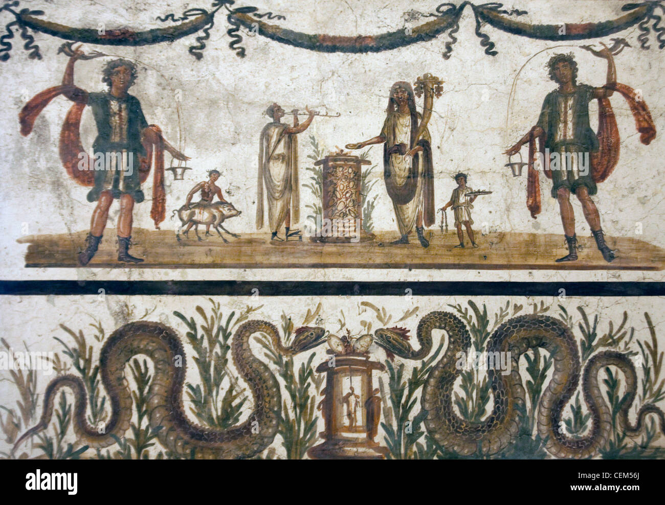 Italy, Naples, Naples National Archeological Museum, from a Lararium in Pompeii, Lares and Genius Stock Photo