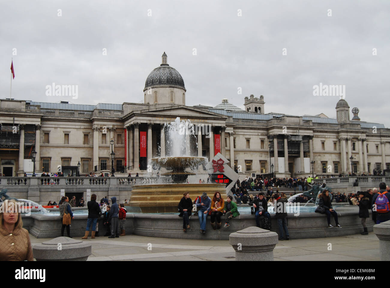 Trafalgar Square view with fountain, London, United Kingdom Stock Photo