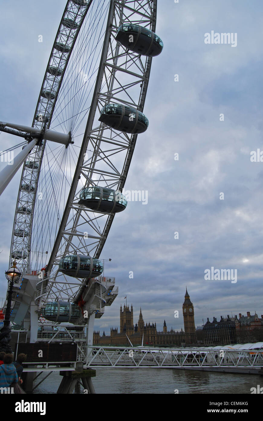 London Eye - sightseeing London, United Kingdom - popular tourist location - giant ferris wheel - at river thames Stock Photo