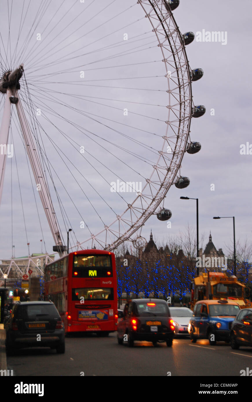 London Eye - sightseeing London, United Kingdom - popular tourist location - giant ferris wheel - at river thames Stock Photo
