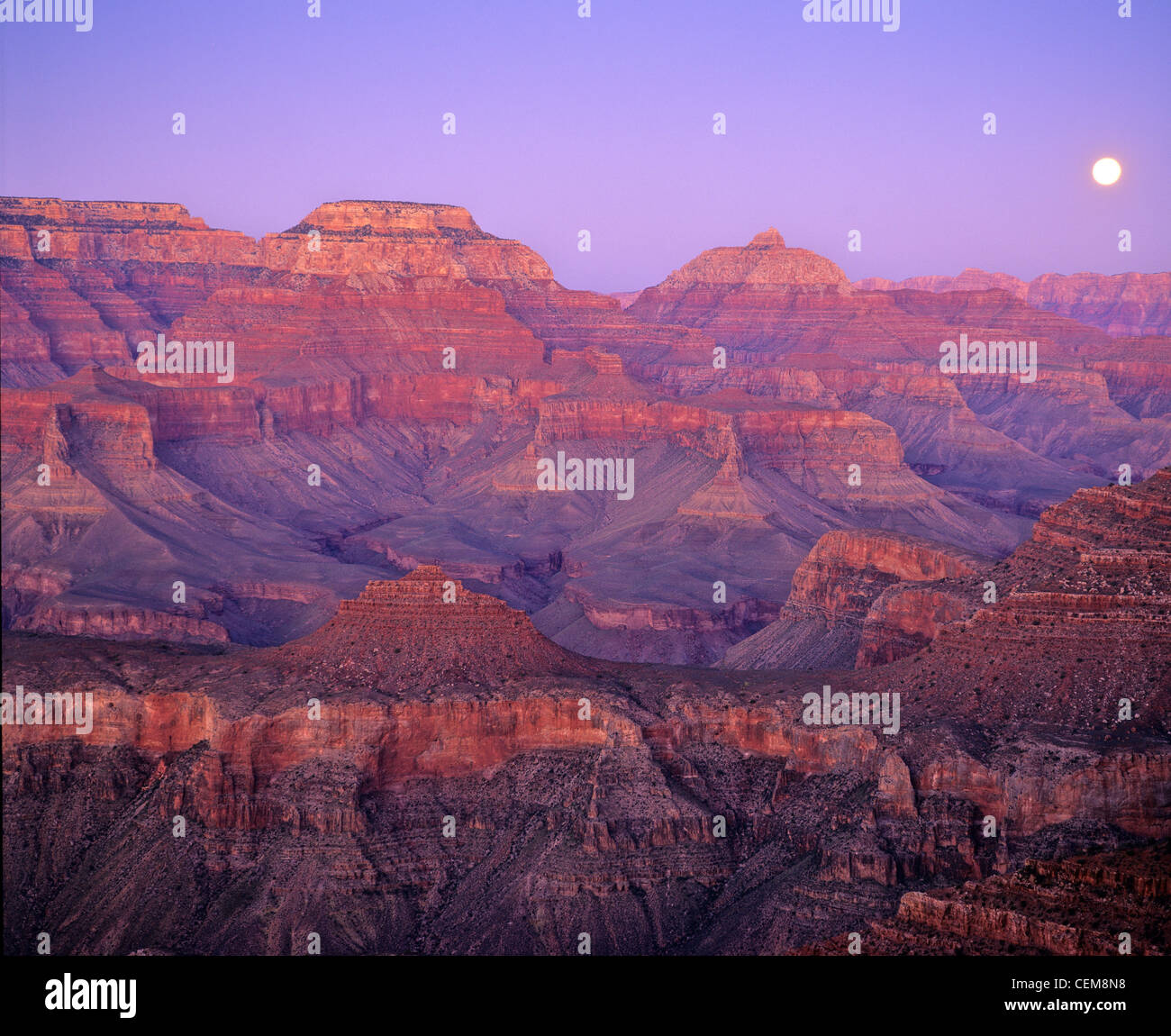 Full moon rising over Grand Canyon, view from South Kaibab Trail below South Rim of Grand Canyon National Park, Arizona, USA Stock Photo