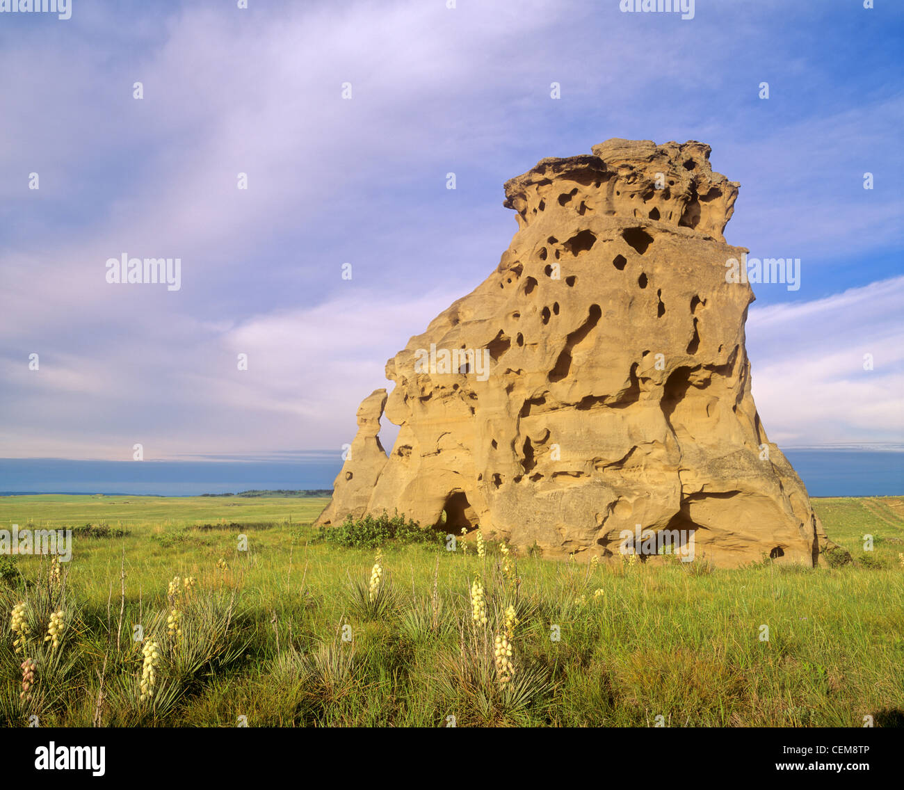 Medicine Rocks, pillars of sandstone rise above the prairie at Medicine Rocks State Park, north of Ekalaka, Montana, USA Stock Photo