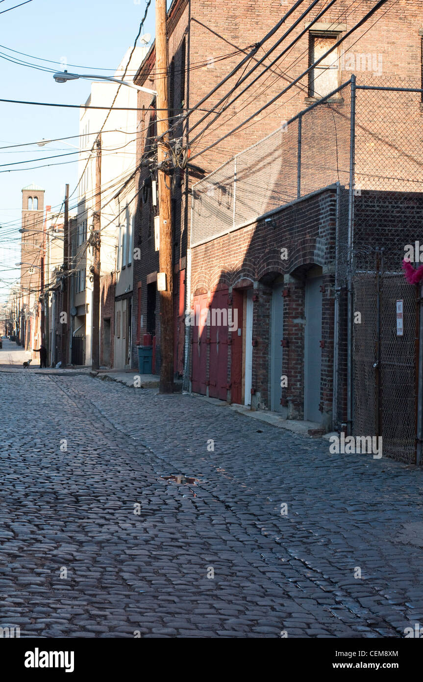 Court Street in Hoboken, NJ, a filming location for On The Waterfront starring Marlon Brando. Stock Photo