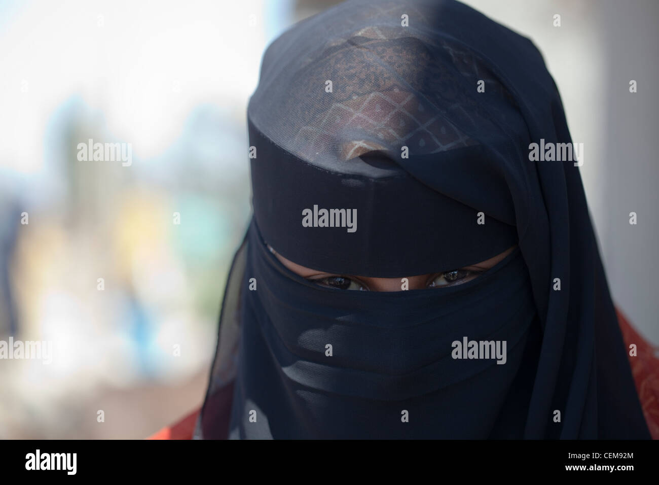 Young Moslem Woman wearing a burqu or burka. Portrait. Wendogenet market. Ethiopia. Stock Photo
