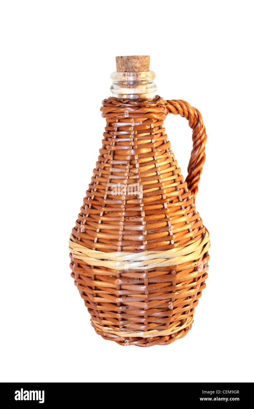Little wattled wicker bottle, isolated on white Stock Photo