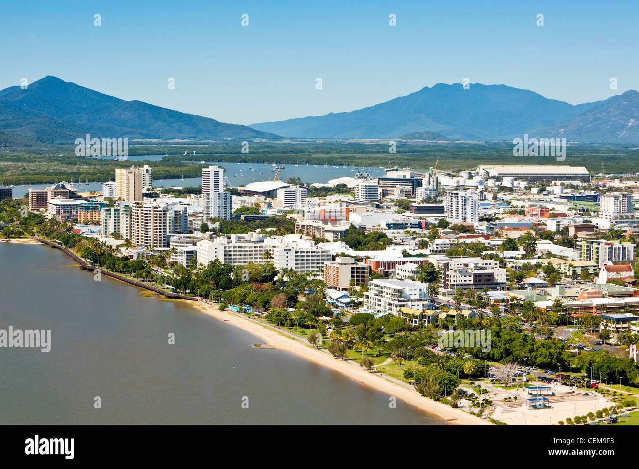 View along Esplanade to central business district. Cairns, Queensland, Australia Stock Photo