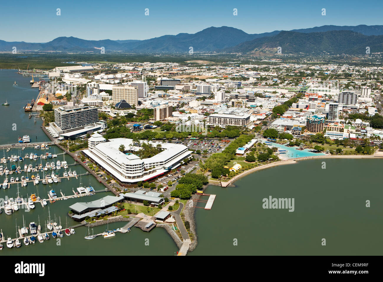 Aerial view of marina and central business district. Cairns, Queensland