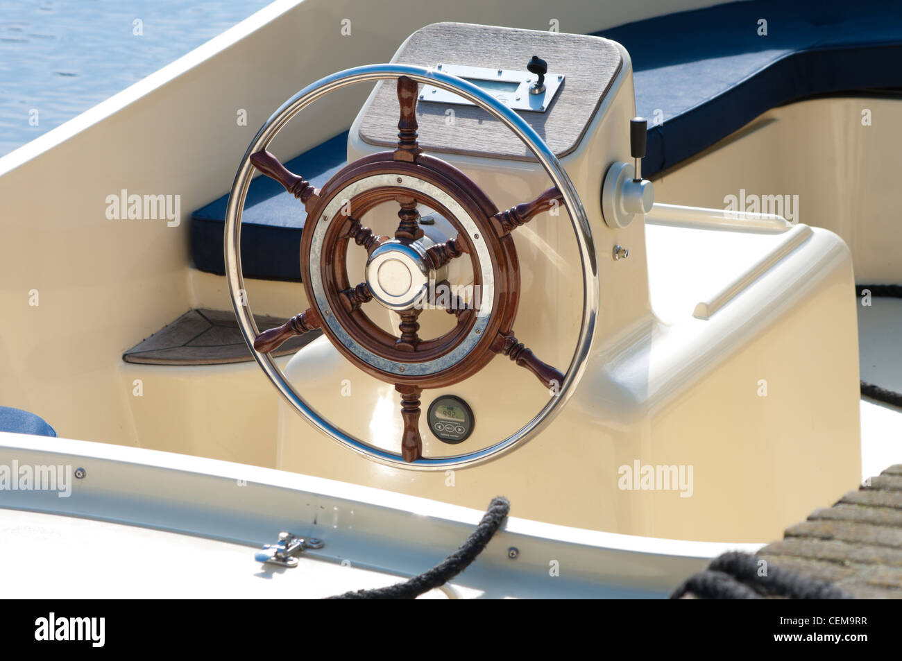 shiny metallic steering wheel of a motor boat Stock Photo Alamy