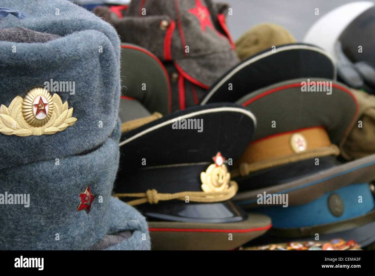 Russian hats for sale Stock Photo