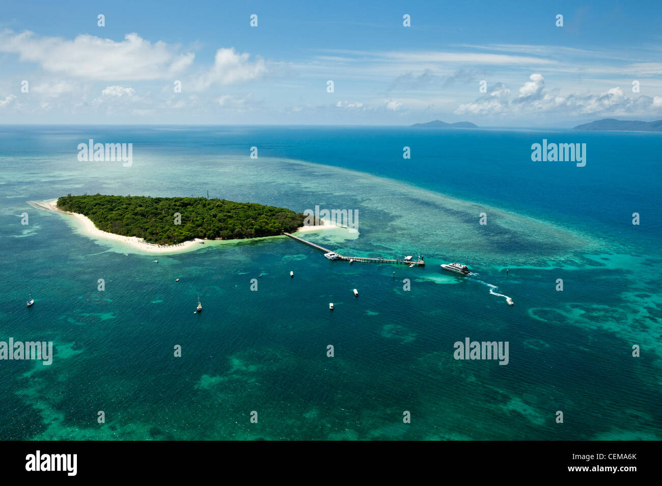 Aerial view of Green Island - a coral cay near Cairns. Great Barrier Reef Marine Park, Queensland, Australia Stock Photo