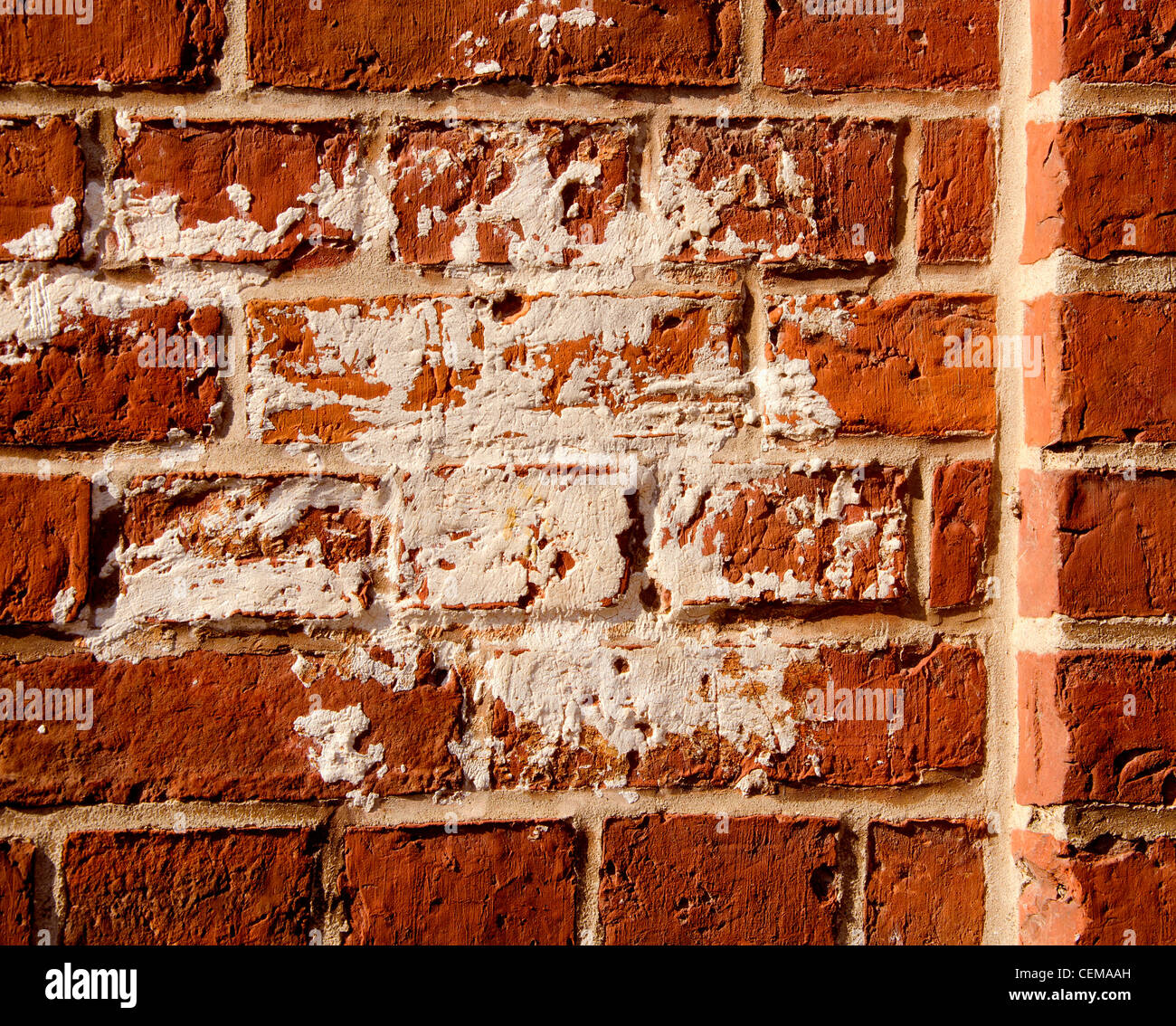 Vintage dirty red brick wall background closeup backdrop. Architecture details. Stock Photo
