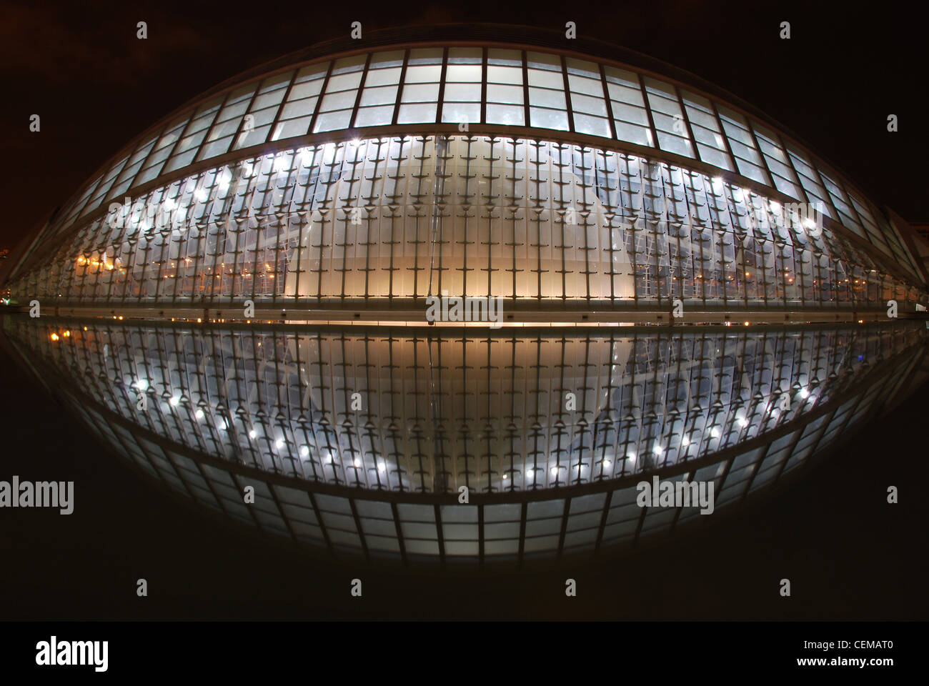 L'Hemisfèric by night, IMAX cinema, designed by Calatrava, City of Arts and Sciences, Valencia, Spain Stock Photo
