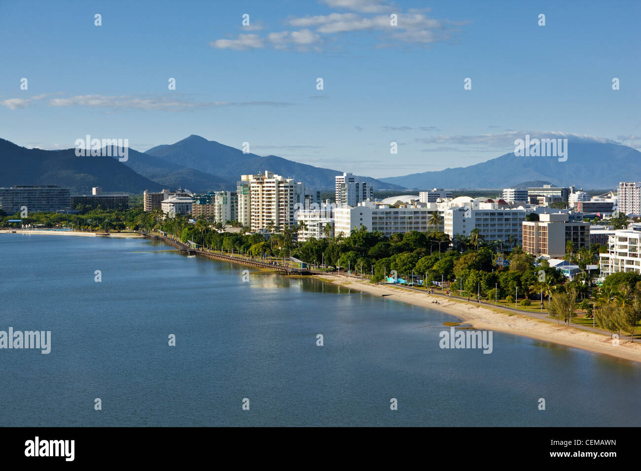 Aerial view along Esplanade to city centre. Cairns, Queensland, Australia Stock Photo