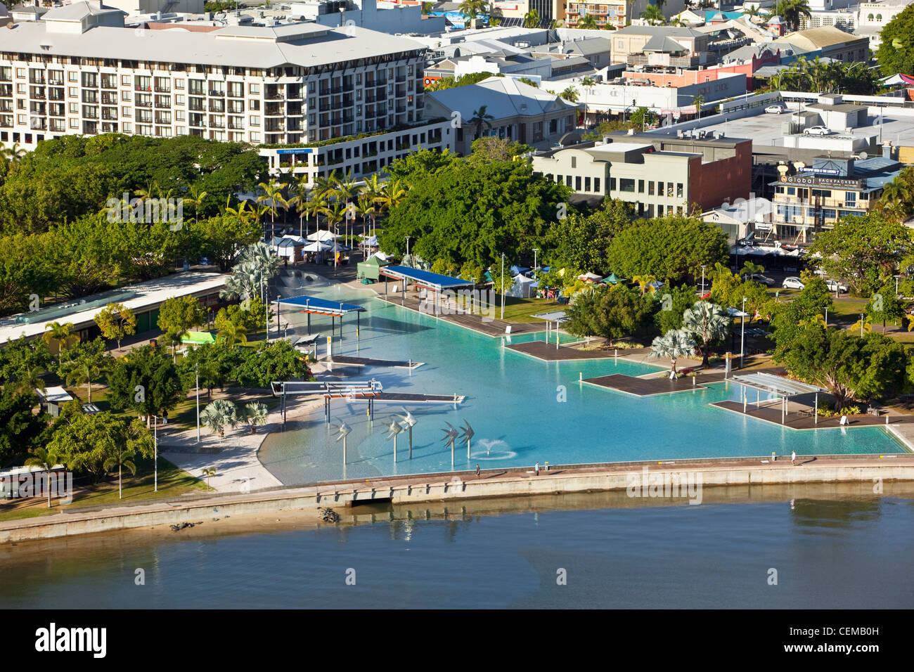 Aerial view of Esplanade lagoon. Cairns, Queensland, Australia Stock Photo
