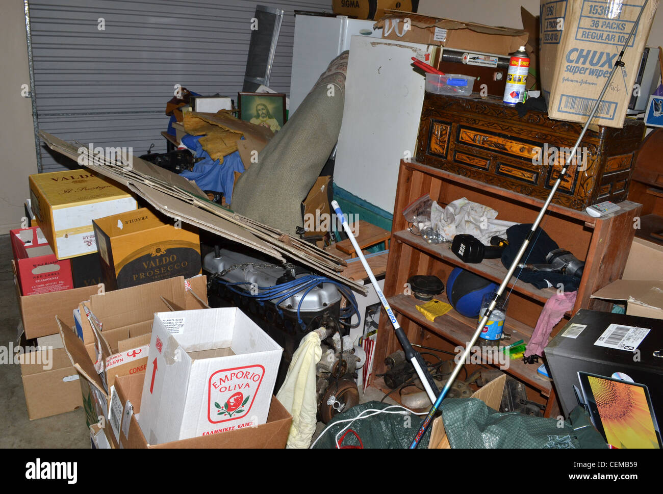 storage unit garage messy Stock Photo Alamy