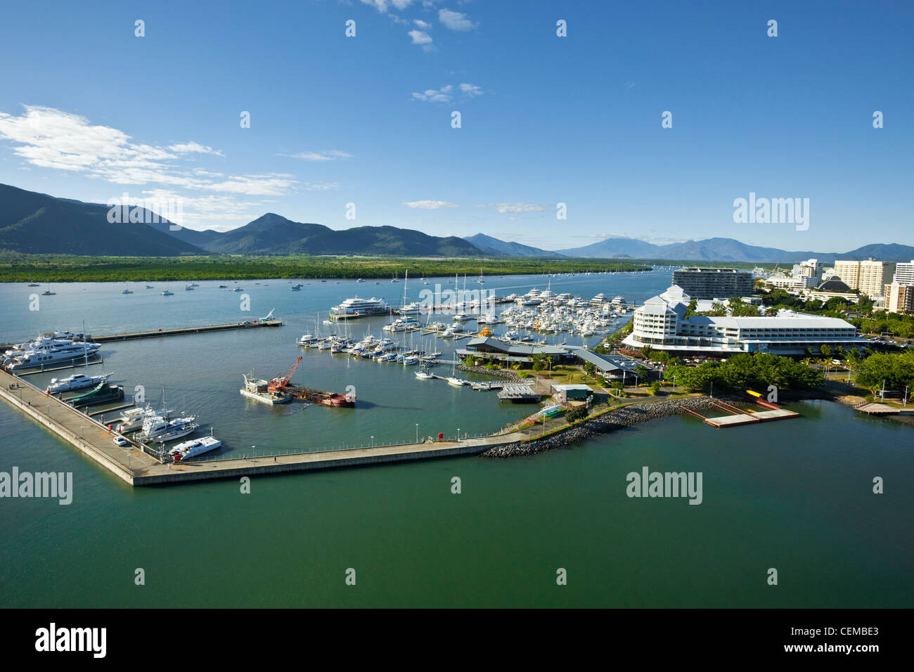 Aerial view of Marlin Marina and Trinity Inlet. Cairns, Queensland, Australia Stock Photo