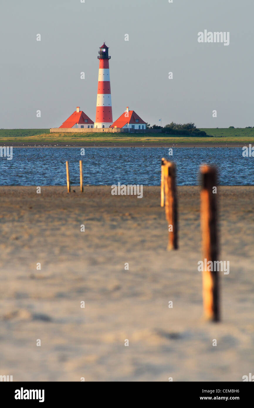 Westerhever lighthouse seen from beach in St. Peter-Ording Stock Photo