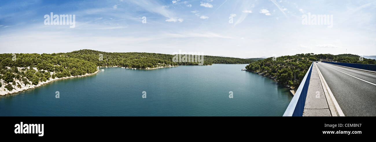 panorama with sea and bridge, croatia Stock Photo