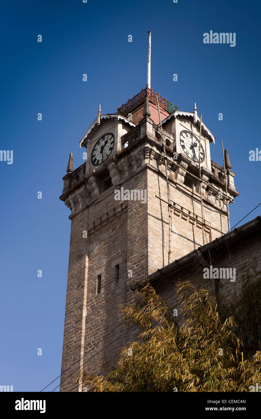India, West Bengal, Darjeeling, tower of landmark colonial Municipal Building Stock Photo