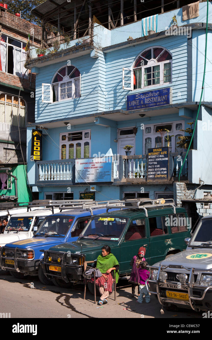 India, West Bengal, Darjeeling, Hill Cart Road, Sapphire Lodging and restaurant, inexpensive hotel near railway station Stock Photo